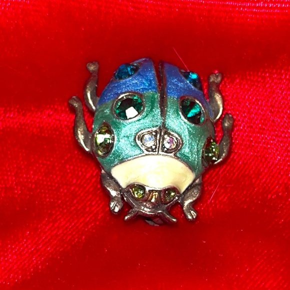 Jewelry | Vintage Enamel Rhinestone Beetle Bug Blue Green Rhinestones ...